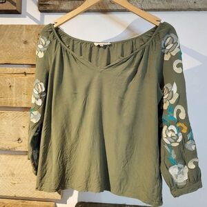 Solitaire Embroidered Olive Green Women's Top